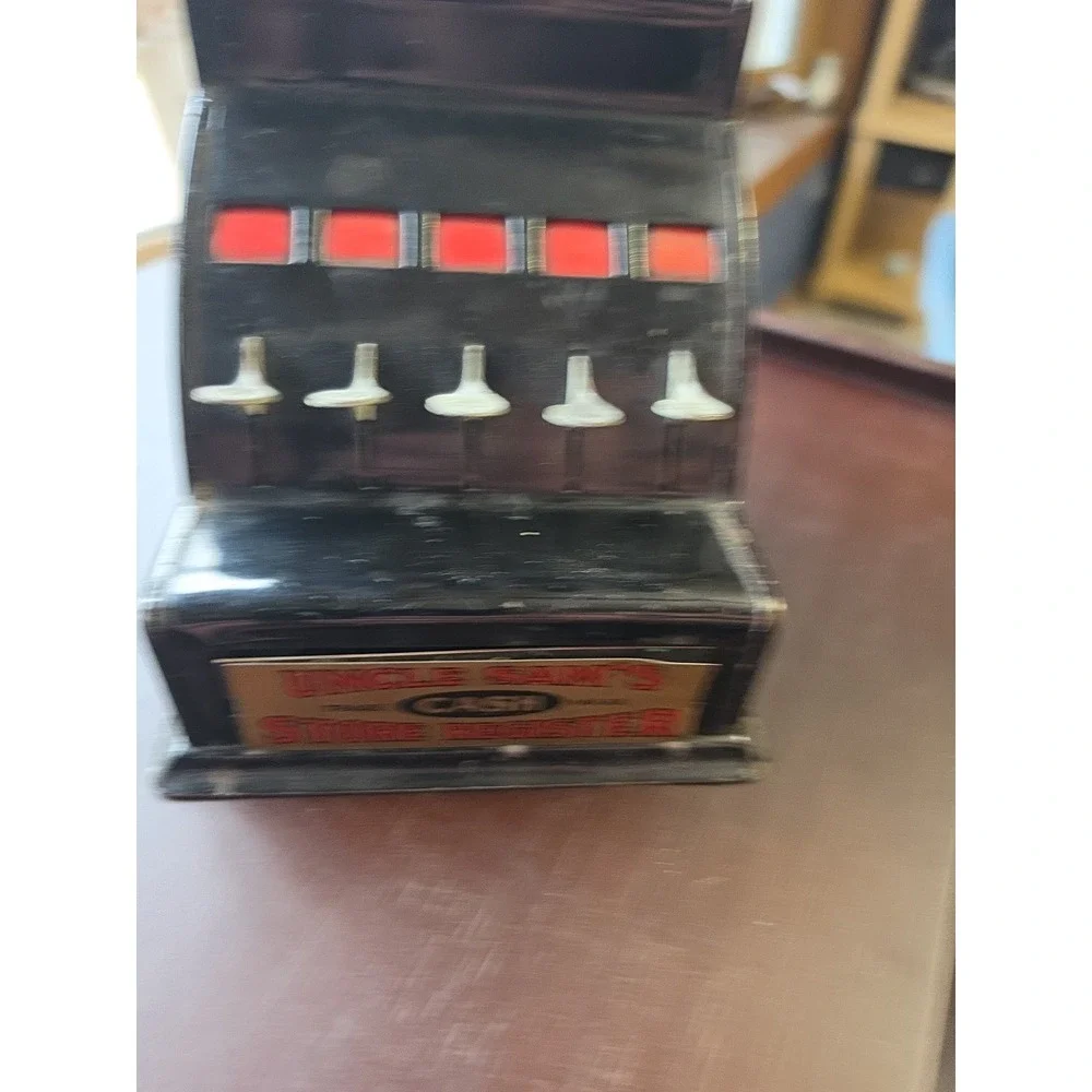 Vintage Tin Toy Uncle Sam's Store Cash Register Durable Toy & Novelty Co. Works!